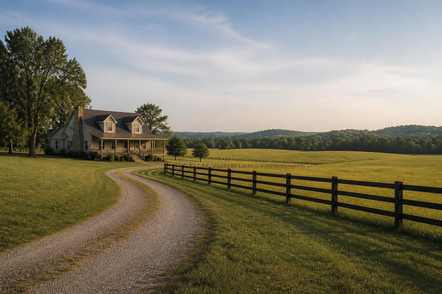 Peaceful country property with open acreage and a distant tree line.